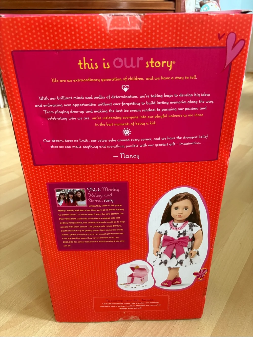 Our Generation Nancy Doll w/ Jewelry Box & Pierced Ears 6 Earrings 2 Bracelets